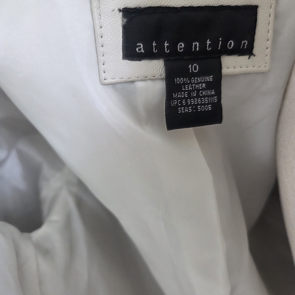 NWOT Attention 100% Leather Jacket Moto Racing Military Style - White / Cream 10 - Picture 3 of 3